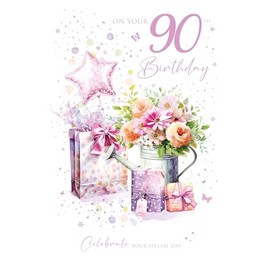 Cherry Orchard 90th Birthday Card for her, Luxury Milestone Birthday card From, Finished with a Beautiful pink foil Border