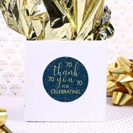 Navy Blue and Gold Foil Milestone Birthday Favor Stickers - Gold Bday Thank You Labels, Envelope Seals, Candy Stickers - 1.75 in. - 40 ct - Premium Birthday Party Supplies (70th Birthday)