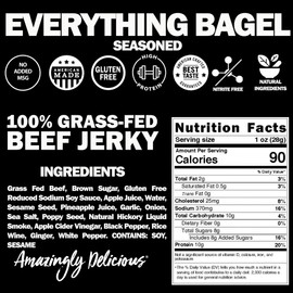 Field Trip Grass Fed Beef Jerky, Healthy Gluten Free Snacks, All Natural, Paleo-Friendly Meat Snacks, High Protein, Low Carb Snack with No Nitrates, 12oz Bag, Everything Bagel