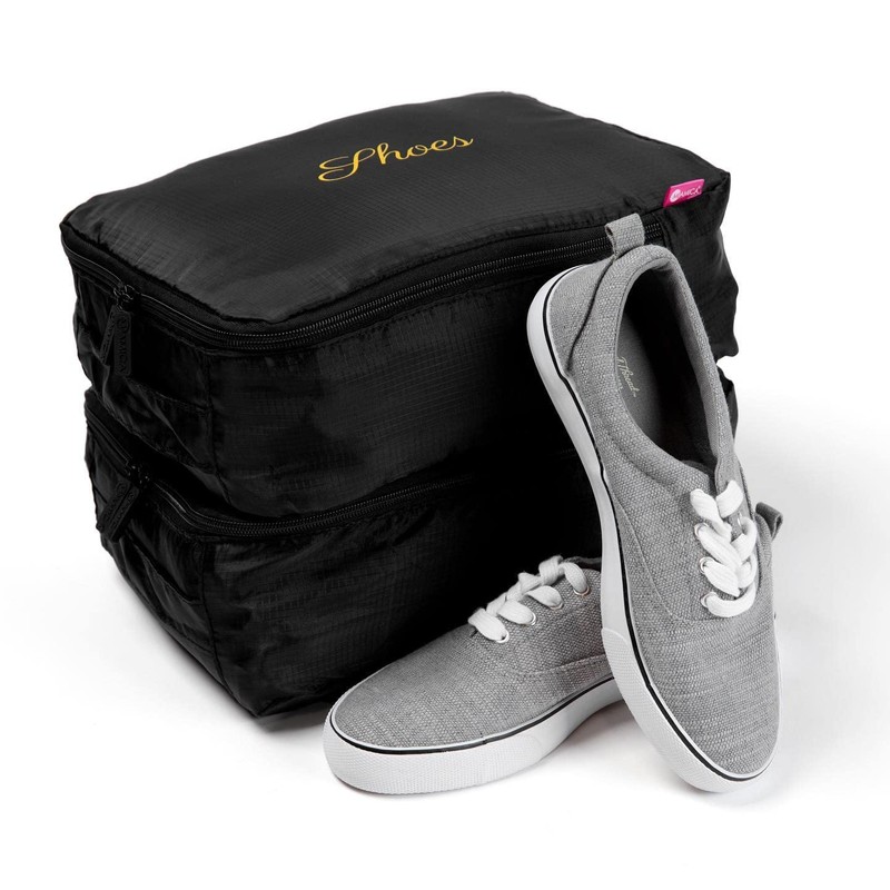Miamica 2 Pc Travel Shoe Bag Packing Cube, Black, Shoes
