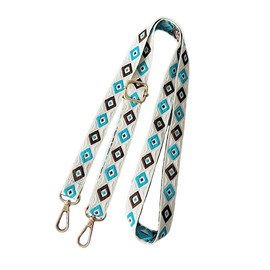 miagolale Embroidered Ribbon, Shoulder Strap, Smartphone Sacoche Shoulder Belt, Cute Strap, Ribbon, Geometric Pattern (White + Blue)