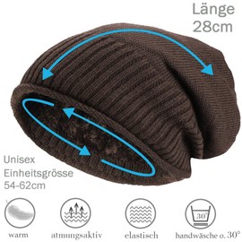 Hatstar Warm Fine Knit Beanie Hat Lined with Soft Teddy Fur for Men and Women Striped Pattern, Taupe / Brown