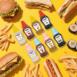 16 Pcs 1.4 oz Mini Condiment Squeeze Bottles with Lids, Ketchup Bottle for Lunch Box, Small Squeeze Bottle for Sauces Salad Dressing Honey Mustard Oil Liquids Squirt Bottles Bento Box Accessories