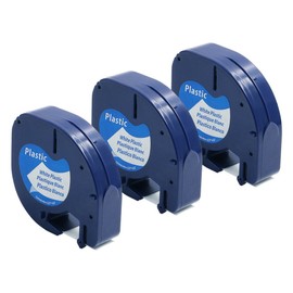 Label Maker Refill Compatible with DYMO LetraTag Refills White Plastic Tape 12mm x 4m 91331 (S0721660) Compatible for DYMO Label Maker LetraTag Plus LT100H LT100T QX50 (1/2 Inch x 13 Feet), 3 Pack