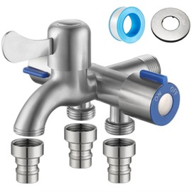 HOTQ Three-way Branch Faucet Metal Fittings, Parallel Thread, 3-Branch Stop Faucet, Standard G1/2, 3-Branch Faucet, Washing Machine Faucet, Three-way Faucet