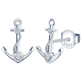 MicLee Earrings studs for women and girl, 925 sterling silver earrings, Anchor earrings studs, Inlaid zircon, fashion elegant women's earrings, silver