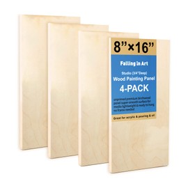 Falling in Art Unfinished Birch Wood Panels Kit for Painting, Wooden Canvas 4 Pack of 8x16’’ Studio 3/4’’ Deep, Cradle Boards for Pouring, Art, Crafts, Burning and More