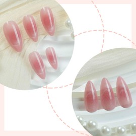 Gifiky 24Pcs French Tip Press on Nails - Short Almond False Nails with Acrylic Galaxy Design, Gradient Nude Fake Nails for Women,Reusable Glue on Nails Full Cover Tips