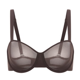 DELIMIRA Women's Cosnufy Balconette Bra Sheer Mesh Plus Size See Through Underwire Unlined Bras Hazelnut 36D