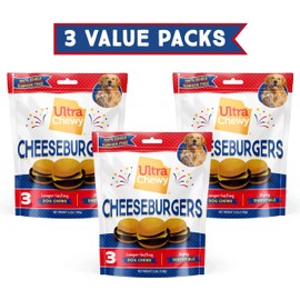 Ultra Chewy Cheeseburgers: Long-Lasting Treats Made in USA for Large and Small Breeds, Highly Digestible, Made with Real Chicken (3 Pack)