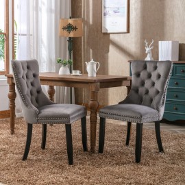 Modern Grey Velvet Tufted Solid Wood Set of 2 Dining Chair with Nailhead Trim Upholstered Accent Chair for Hotel and Mall Usecolor: Dark Gray, size: W19.7''D24.4'H37.5''