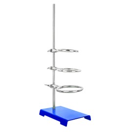 5 Piece Set - Rectangular Retort Stand, Rod & Ring Set - 8"x5" Steel Base, 20" Stainless Steel Rod, 3", 4" & 5" Cast Iron Support Rings - Eisco Labs