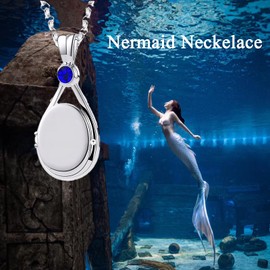 Pack of 2 H2o Sudden Mermaid Necklace, H20 Sudden Mermaid Necklace, H2o Sudden Mermaid Chain Necklace, with 2 Mermaid Rings, for Women, Teenagers, Girls (White + Blue), Stainless Steel