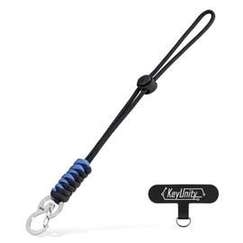KeyUnity KC01 Braided Carabiner (with Cord Lock), Paracord Key Fob, Suitable for Mobile Phones, Camera Bags, Water Bottles, etc., Black/Blue