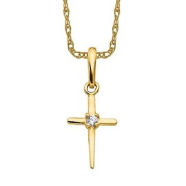 14K Solid Yellow Gold Cubic Zirconia CZ Holy Cross Necklace Religious Chain Pendant Jesus Christ Charm Only