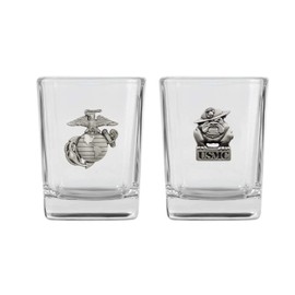 Indiana Metal Craft US Marine Corps EGA and Bulldog Emblem Shot Glass Set of Two. Made in USA (EGA and Bulldog Set)