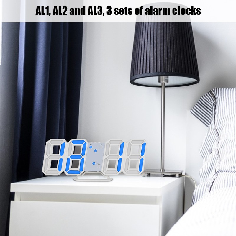 3D Digital LED Wall Clock Alarm Number Time Display USB