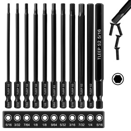 TLEEP 1/4" Allen Wrench Drill Bit Set 5/16"-5/64", 4" Long Length Magnetic SAE Hex Key Set with Case for IKEA Furniture, S2 Steel, Black Drill Bits Tools for Narrow Spaces, 11 Pieces Full Sizes