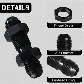 10AN Male Flare Straight Bulkhead Fitting Adapter with 10AN Nut Aluminum Black Hard Hex Anodized Connector
