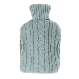 Hot Water Bottle Rubber Hot Compress Reduce Pain Leakproof Safe Portable Injection Water Bag with Knitted Cover Light Blue