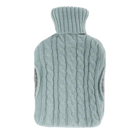 Hot Water Bottle Rubber Hot Compress Reduce Pain Leakproof Safe Portable Injection Water Bag with Knitted Cover Light Blue