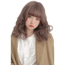 Bright Lara Wig, Medium, Bob, Full Wig, Natural Wig, Wave, Perm Wig, Women, MA Pink Milk Tea