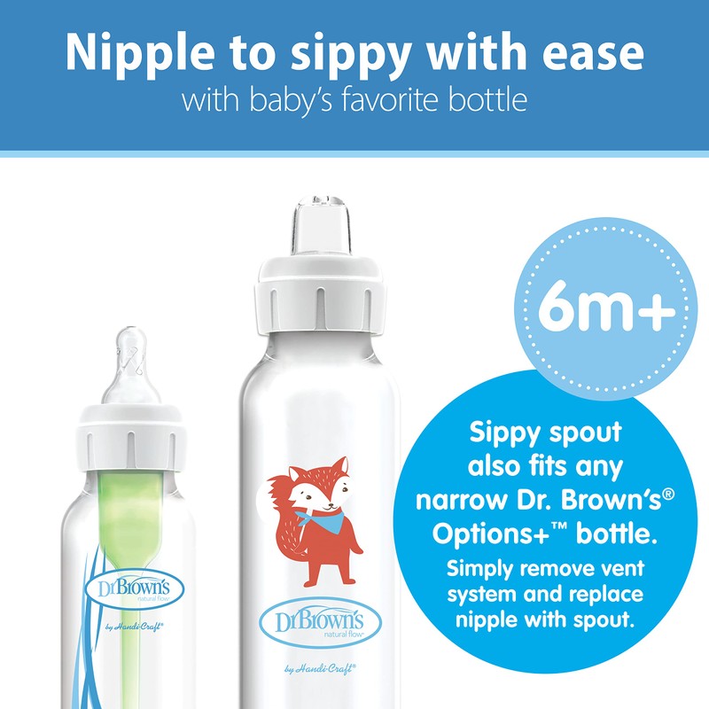 Dr. Brown's Milestones Narrow Sippy Bottle, 100% Silicone Soft Sippy