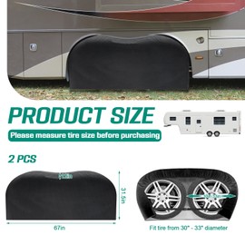Inscrip Motorhome Trailer Tyre Covers, Pack of 2 Double Axle Waterproof, Car Wheel Cover for Trucks, Travel Trailers, Campers, Tyre Wheel Protection, Universal for All Seasons (30-33 Inch Diameter)