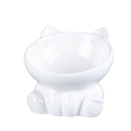 Ceramic Cat Bowl Elevated Cat Bowls Raised Cat Bowl 5.5in Anti Vomiting Bowl White Cute Cat Bowls for Indoor Cats