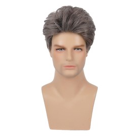 Baruisi Mens Short Wig Brown mixed Silver Cosplay Hair Wig Natural Synthetic Replacement Wig
