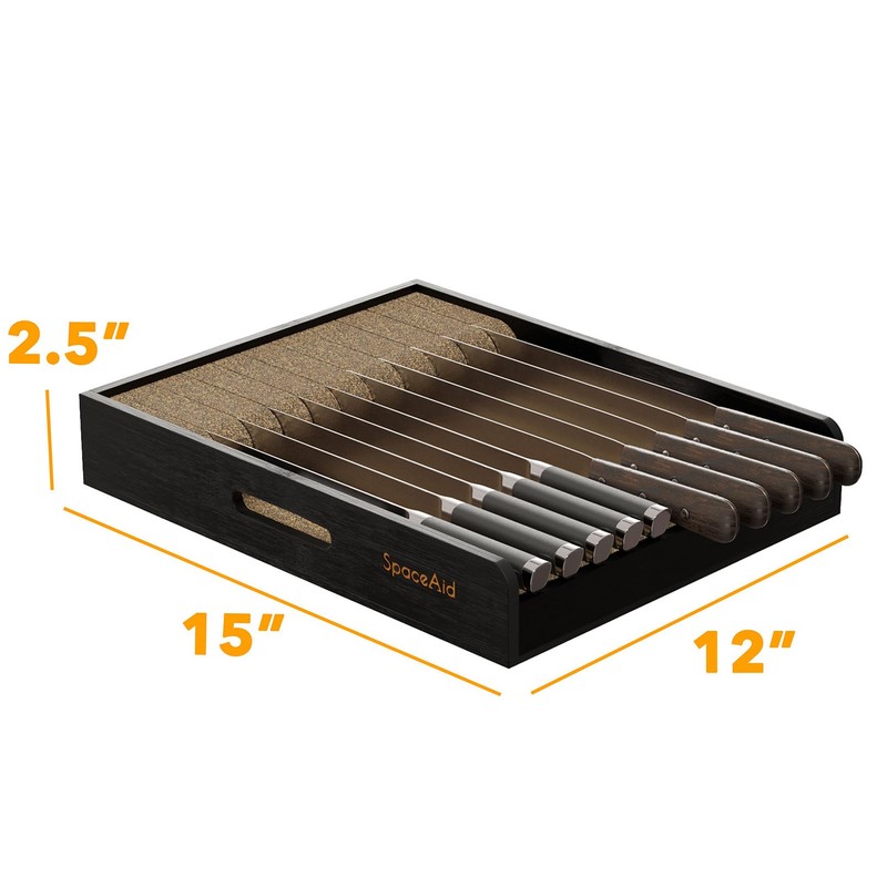 SpaceAid Large Knife Drawer Organizer Bamboo Insert Dock, Kitchen Steak