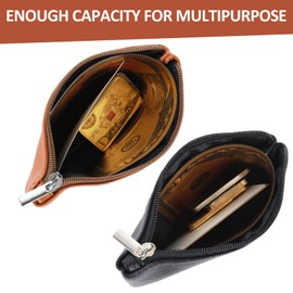 simarro 2Pcs Lychee Pattern Coin Purse, PU Zipper Portable Coin Purse Mini Change Wallet Coin Pocket for Women Credit Card ID Key Headset Lipstick Organizer (Black+Light Brown)