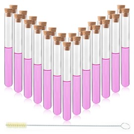 Labvida's 50-Pack 20ml(0.68oz) Glass Test Tubes - 16x150mm, Round Bottom, Cork Stoppers & Brush. Perfect for Lab Experiments, Plant Propagation, Storage, and Decor.