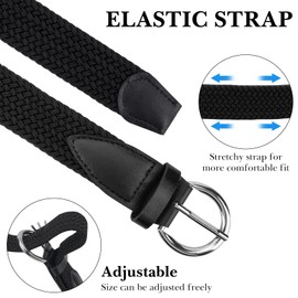 Linkidea Elastic Braided Kids Belt, Adjustable Buckle Black Belts for Girls, Stretchable Waistband Suitable for Age 3-6