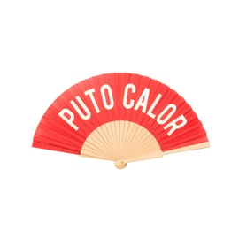 Fisura - Original fan with message in spanish p*to calor and others Modern and funny wooden fan. Measurements: 42,5 x 23 cm. Wood and textile. (Calor, red)