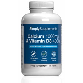 Calcium 1000mg & Vitamin D3 400iu | Supports Bone & Teeth Health | Contributes to Normal Muscle Function | Vegan & Vegetarian Friendly | 180 Tablets = 3 Months’ Supply | GMP-Certified & UK-Made
