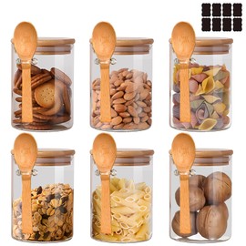 Kajiewo Glass Jar with Bamboo Lids,Overnight Oats Containers with Lids,Glass Food Storage Jars Containers,Kitchen Canisters for Candy,Cookie,Coffee,Sugar,Tea,Nuts,18.5oz/540ML(6PCS)
