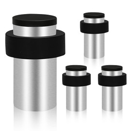 Door Stoppers, Floor Door Stops, 2.5Inch/65MM Modern Commercial Chrome Decortive Door Holders with Rubber Bumper, Stainless Steel Cylindrical Silver Floor Doorstops, 4 Pack