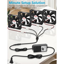 Wathai 2 Pin PC Fan Controller with Splitter 36W 12V Adjustable Power Supply with 4 Port Speed Control, 4-12V DC Adapter for Computer Cooling Fans 100-240V AC, 3A 2 Pin Compatible