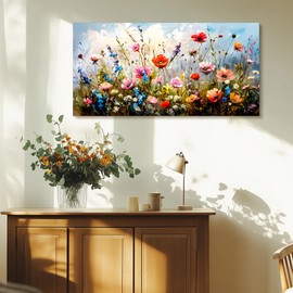 SERIMINO Large Wall Art for Living Room Canvas Prints, Farmhouse Nature Floral Botanical Wall Decor, Colorful Flower Market Modern Home Decor Oil Paintings Bathroom Decor Aesthetic 30"X60"