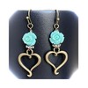 Bronze Heart with Rhinestone and Blue Rose Earrings Love Valentine
