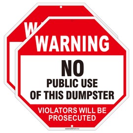 No Dumping Sign, No Public Use of Dumpster Sign, Violators Will Be Prosecuted, 2Pack-12"x12" Engineer Grade Rust Free Reflective Aluminum, Fade/Weather Resistant, UV Protected, Easy to Mount