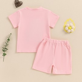 Toddler Boys Girls Big Sister Brother Little Sis Bro Matching Outfit 2PCS Shorts Set Baby T Shirt Tops and Shorts Clothes (18-24 Months, big sis 6-Pink)