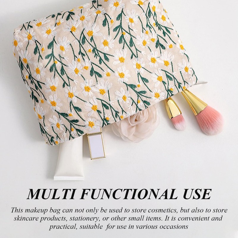 2 Gänseblümchen -Make -Up -Taschen, Bestickte Kosmetaschen, Süße Und Einfache