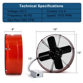 Criditpid 15" Gable Mount Vent Attic Fan, Exhaust Ventilation Fan with Adjustable Thermostat for Gable, Home, Shed, Garage, Portable Building, 3.4A, 1300CFM, 1075RPM, 1850 Sq.Ft Coverage Area, Red.