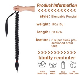 Pre-braiding Ponytail Extension,Rui Yok 30Inch Long Tie Straight Wrap Around Hair Extensions Ponytail Natural Soft Synthetic Hair Piece for Women Daily Wear (Black)