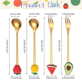 HTRTRR Children's Cutlery Set of 4, Children's Cutlery Made of Stainless Steel with Beautiful Fruit Motifs on the Cutlery Handles, Dishwasher Safe, 2 x Forks, 2 x Spoons (Red Box)