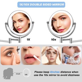 LEDOOLE Hardwired Wall Mounted Makeup Mirror Magnifying, Double Sided 1/10X Magnifying Vanity Mirror with Lights 3 Color & Adjustable Brightness, 360 Swing Arm Shaving Mirror for Bathroom