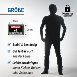 Komma Security Warning Security Dog - Dog Sign Sign Gate Fence - Door Sign Front Door Warning Sign Deterrent Safety Burglary Protection - Caution Warning Dog