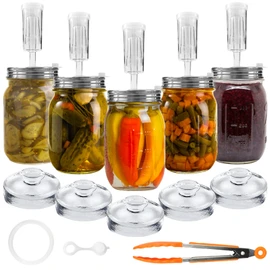 Artcome 28 Pcs Fermentation Kit-5 Stainless Steel Fermentation Lids, 5 Glass Weights, 5 Airlocks, 6 Silicone Rings, 6 Silicone Grommet, 1 Silicone Tong for Wide Mouth Mason Jar(Jars Not Included)